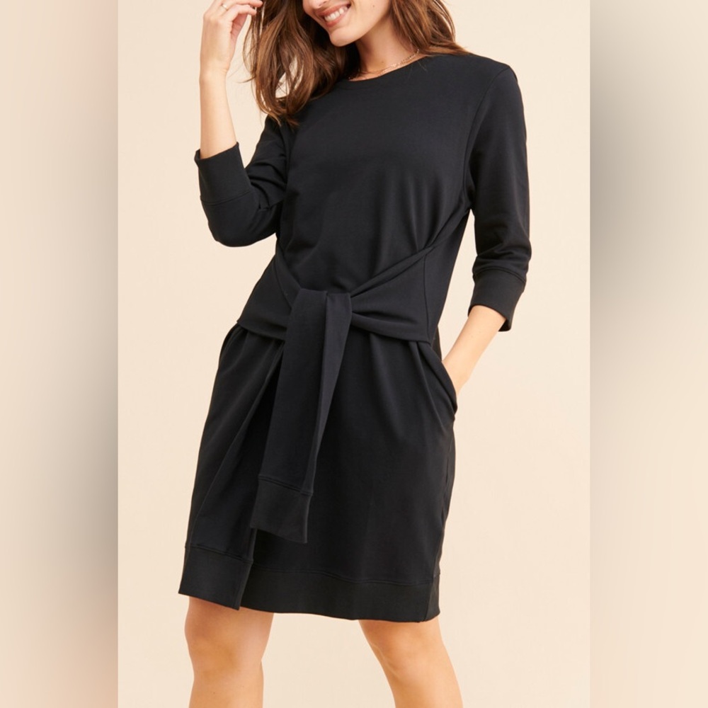 Universal Standard XS Misa Sweatshirt Dress Black Tie Waist Medium Large 10 12